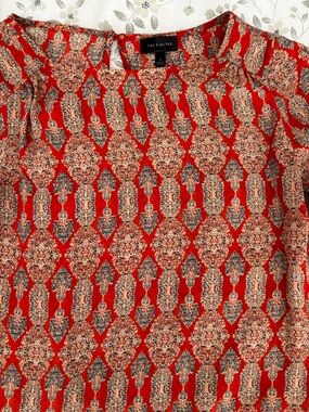 The Limited Red Printed Boho Top with Navy and Cream Accents, Size S